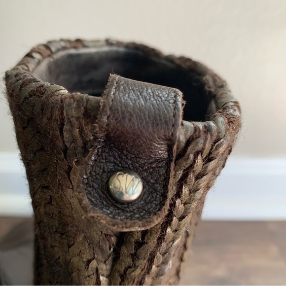 Stuart Weitzman Brown Pimlico Coated Knit Leather Mid Calf Boots/Booties - Picture 6 of 13